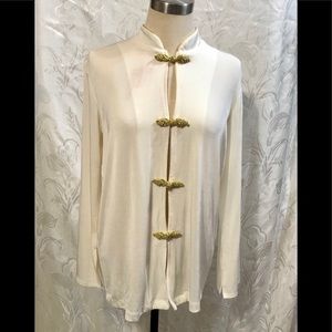 Slinky Brand  Ivory Gold 3/4 Sleeve Tunic Top